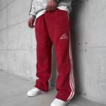 AD Şerit Detaylı Yıkamalı 3 İplik Baggy Eşofman - Kırmızı