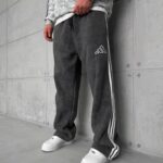 AD Şerit Detaylı Yıkamalı 3 İplik Baggy Eşofman - Antrasit