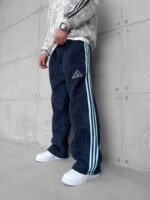 AD Şerit Detaylı Yıkamalı 3 İplik Baggy Eşofman - Lacivert - Bebe Mavisi - Görsel 2