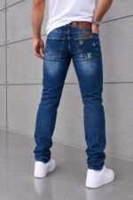 LV Signature  Skinny Jeans Kot Pantolon (İndirimli Outlet Ürünü ) - Koyu Mavi - Görsel 2