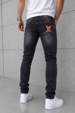 LV Nakışlı Signature  Skinny Jeans Kot Pantolon (İndirimli Outlet Ürünü ) - Siyah - Görsel 2