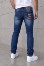 LV Nakışlı Signature  Skinny Jeans Kot Pantolon (İndirimli Outlet Ürünü ) - Koyu Mavi - Görsel 2