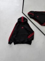 AD Baskılı Şerit Detaylı Kapüşonlu Sweatshirt – Siyah&Kırmızı - Görsel 2