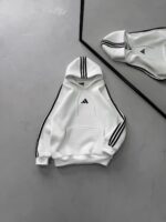 AD Baskılı Şerit Detaylı Kapüşonlu Sweatshirt – Beyaz&Siyah - Görsel 2
