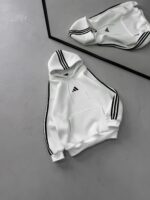AD Baskılı Şerit Detaylı Kapüşonlu Sweatshirt – Beyaz&Siyah - Görsel 4