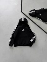 AD Baskılı Şerit Detaylı Kapüşonlu Sweatshirt – Siyah&Beyaz - Görsel 2