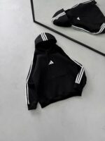 AD Baskılı Şerit Detaylı Kapüşonlu Sweatshirt – Siyah&Beyaz - Görsel 4