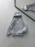 AD Baskılı Şerit Detaylı Kapüşonlu Sweatshirt – Gri - Görsel 2