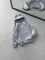 AD Baskılı Şerit Detaylı Kapüşonlu Sweatshirt – Gri - Görsel 4
