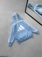 AD Baskılı Şerit Detaylı Kapüşonlu Sweatshirt – Bebe Mavisi - Görsel 3