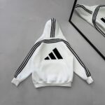 AD Baskılı Şerit Detaylı Kapüşonlu Sweatshirt – Beyaz&Siyah