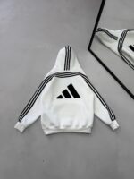 AD Baskılı Şerit Detaylı Kapüşonlu Sweatshirt – Beyaz&Siyah