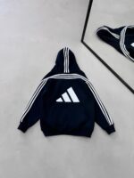 AD Baskılı Şerit Detaylı Kapüşonlu Sweatshirt – Lacivert