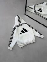 AD Baskılı Şerit Detaylı Kapüşonlu Sweatshirt – Beyaz&Siyah - Görsel 3