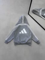 AD Baskılı Şerit Detaylı Kapüşonlu Sweatshirt – Gri