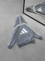 AD Baskılı Şerit Detaylı Kapüşonlu Sweatshirt – Gri - Görsel 3