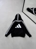AD Baskılı Şerit Detaylı Kapüşonlu Sweatshirt – Siyah&Beyaz