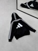 AD Baskılı Şerit Detaylı Kapüşonlu Sweatshirt – Siyah&Beyaz - Görsel 3