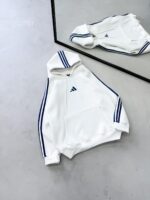 AD Baskılı Şerit Detaylı Kapüşonlu Sweatshirt – Beyaz&Lacivert - Görsel 4