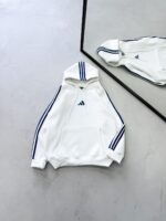 AD Baskılı Şerit Detaylı Kapüşonlu Sweatshirt – Beyaz&Lacivert - Görsel 2