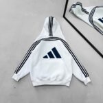 AD Baskılı Şerit Detaylı Kapüşonlu Sweatshirt – Beyaz&Lacivert