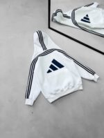AD Baskılı Şerit Detaylı Kapüşonlu Sweatshirt – Beyaz&Lacivert - Görsel 3