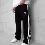 AD Şerit Detaylı 3 İplik Baggy Eşofman - Siyah