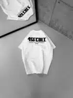 4SFCULT. Sırt Kabartma Baskı Detaylı Bisiklet Yaka Tshirt - Beyaz