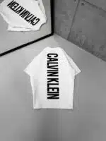 CK Sırt Kabartma Baskı Detaylı Bisiklet Yaka Tshirt - Beyaz