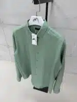 Premium İmzalı Seri Pamuklu Keten Gömlek Regular Fit - Açık Yeşil - Görsel 3