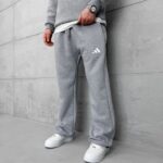 AD Minimal Baskılı Stoper Paça 3 İplik Baggy Eşofman - Gri