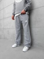 AD Minimal Baskılı Stoper Paça 3 İplik Baggy Eşofman - Gri