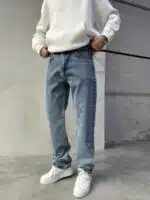 Erkek Taşlamalı Baggy Pantolon - İndigo