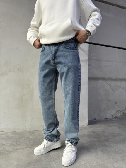 Erkek Taşlamalı Baggy Pantolon - İndigo