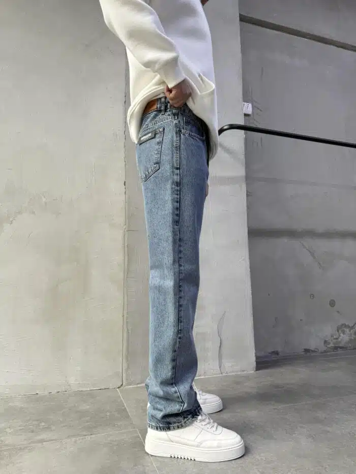 Erkek Taşlamalı Baggy Pantolon - İndigo - Görsel 3