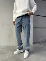 Erkek Taşlamalı Baggy Pantolon - İndigo - Görsel 2