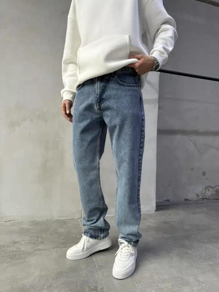 Erkek Taşlamalı Baggy Pantolon - İndigo - Görsel 2