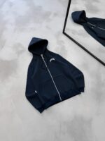 ASFSTUDIOS Minimal Baskılı 3 İplik Kapüşonlu Hırka – Lacivert - Görsel 3