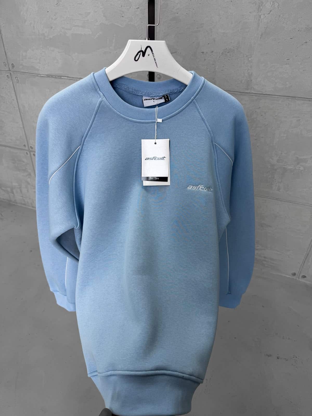de7a4879-e211-42a8-ab50-1229a5769488 ASFCULT Nakış Detaylı Arabiyeli 3 İplik Sweatshirt – Bebe Mavi - Görsel 1