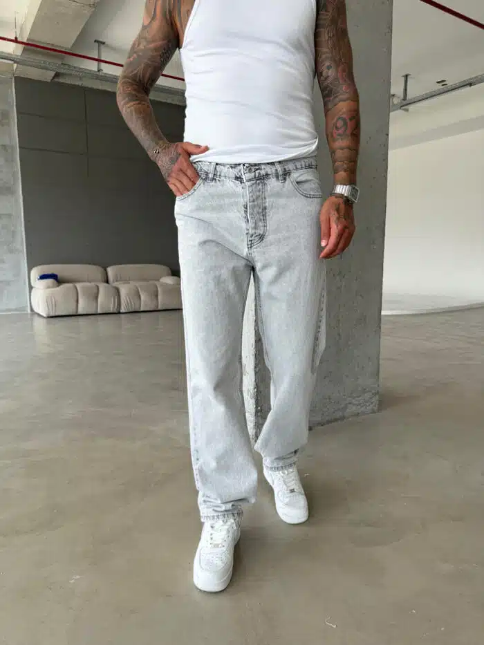 Erkek Basic Baggy Pantolon - Acık Gri - Görsel 1
