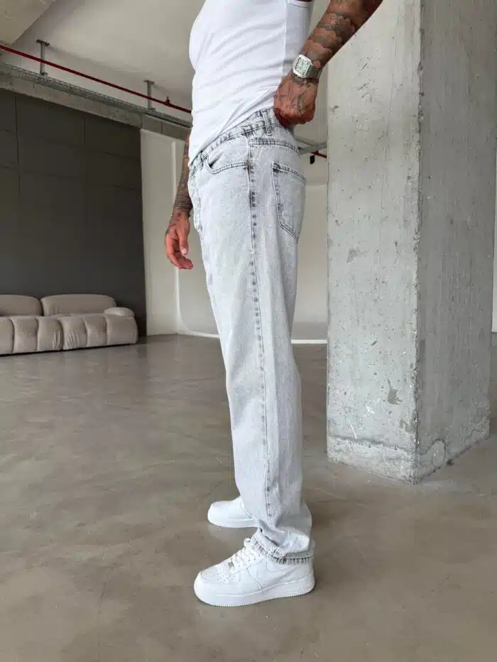 Erkek Basic Baggy Pantolon - Acık Gri - Görsel 3