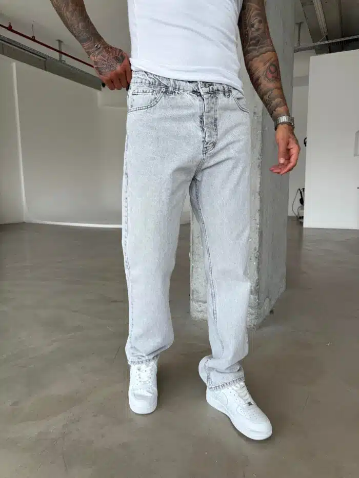 Erkek Basic Baggy Pantolon - Acık Gri - Görsel 4