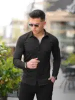 Erkek Siyah Slim Fit Klasik Gömlek - Görsel 4