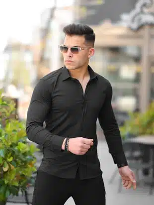 Erkek Siyah Slim Fit Klasik Gömlek