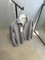 Çizgili Ultra Kalın Kışlık %100 Pamuk Gömlek - Füme - Görsel 2