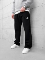 AD Minimal Baskılı Stoper Paça 3 İplik Baggy Eşofman - Siyah