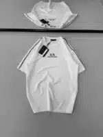 AX Enjeksiyon Baskılı Şerit Detaylı Bisiklet Yaka Tshirt - Beyaz