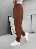 Premium İmzalı Seri Rahat Kalıp Keten Jogger Pantolon -Acı Kahve - Görsel 4