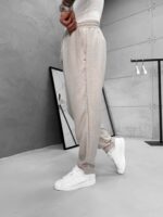 Premium İmzalı Seri Rahat Kalıp Keten Jogger Pantolon -Bej - Görsel 4