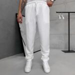 Premium İmzalı Seri Rahat Kalıp Keten Jogger Pantolon -Beyaz